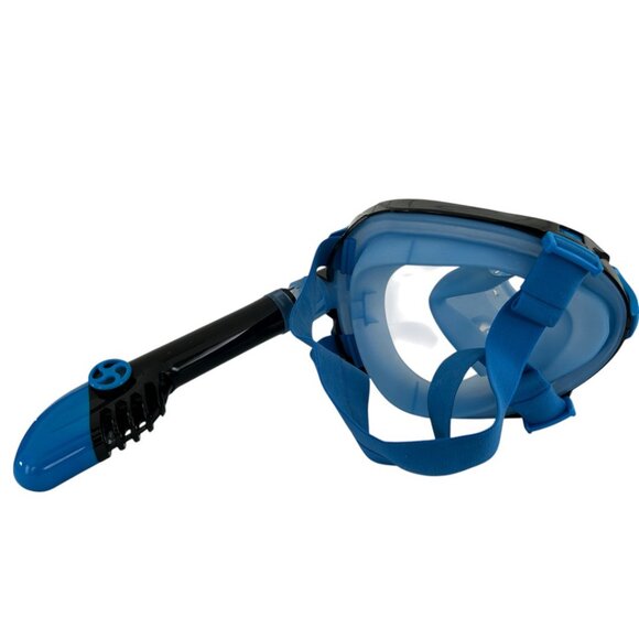 Full Face Snorkel Mask Blue Black Anti-Fog Dry Top Adult Swim Gear One Size - Picture 4 of 7